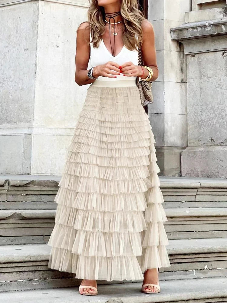 Women Tiered Tulle Maxi Skirt | Shaira