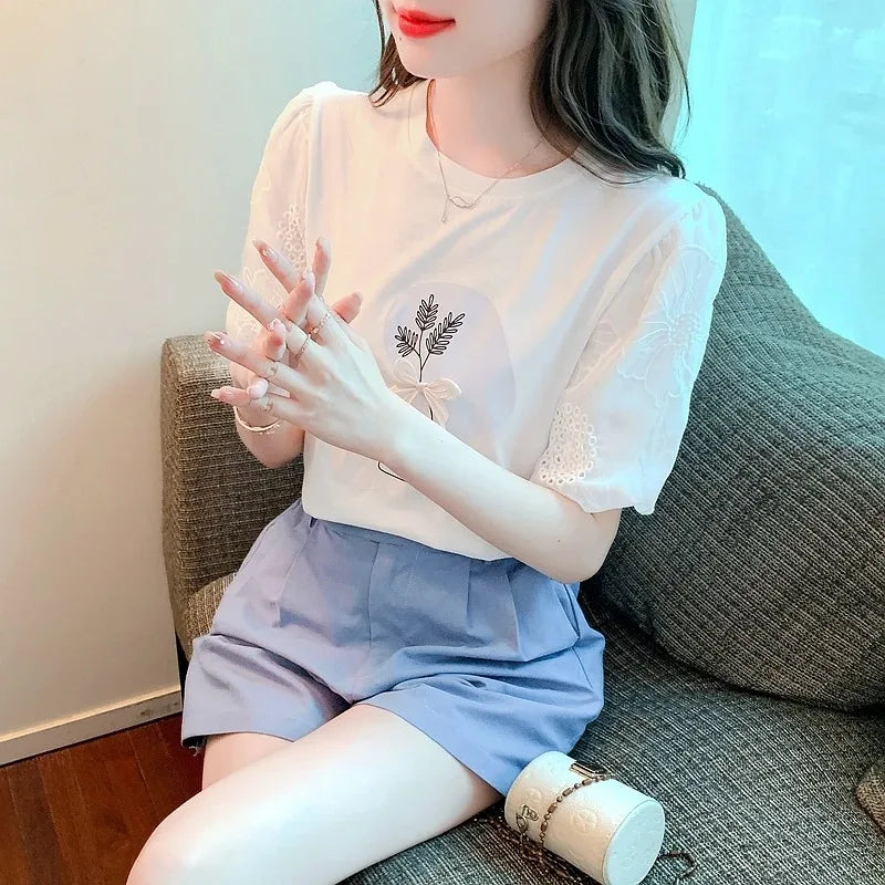 Women Puff Sleeve Embroidered T-Shirt | Brisa