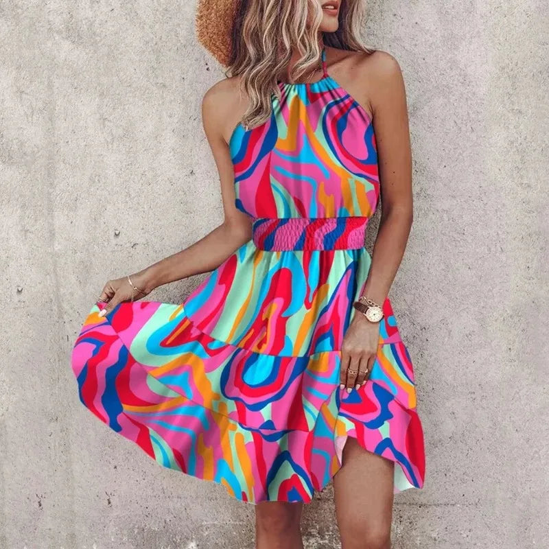 Women Printed Halter Dress with Ruffles | Marisol