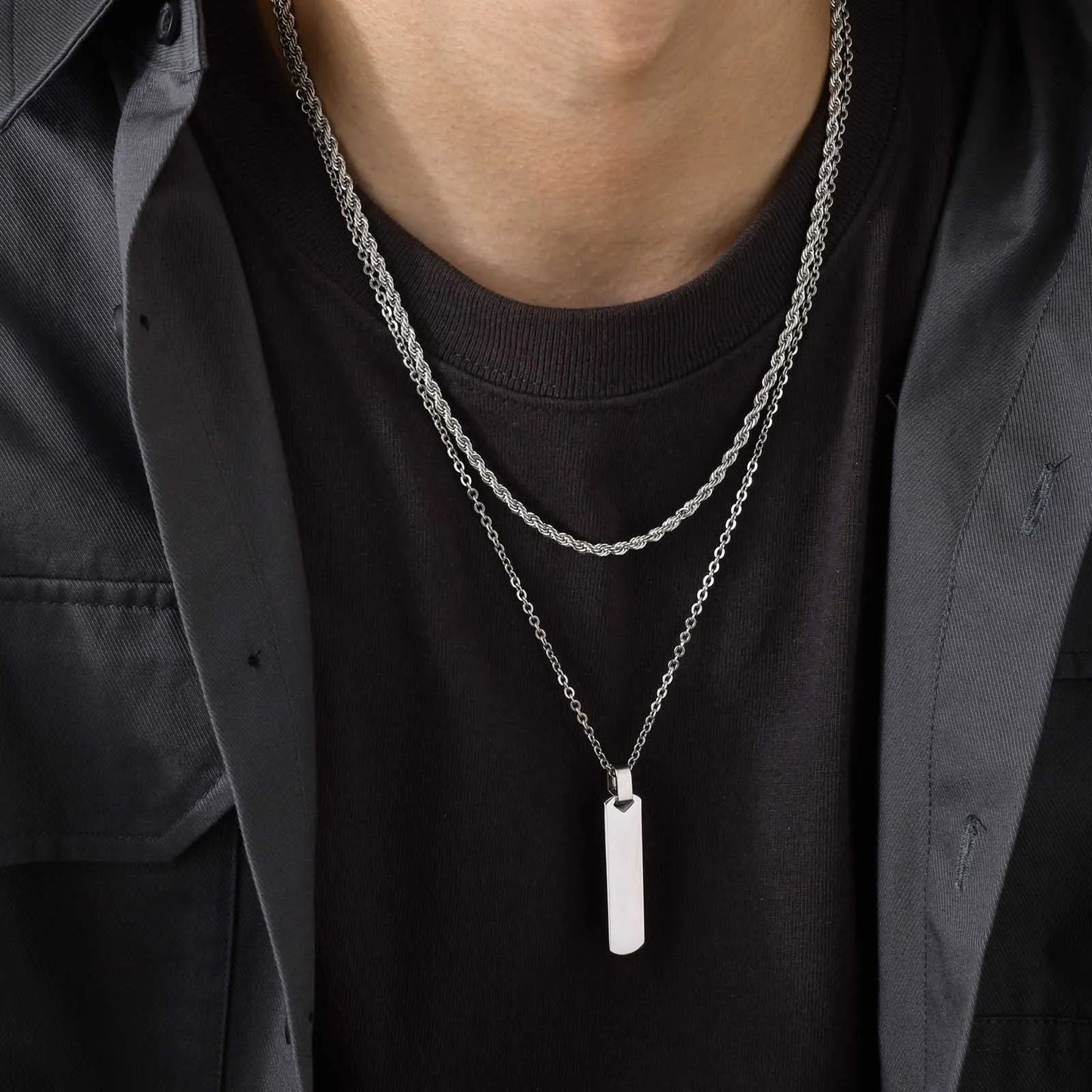 Men's Necklace Stainless Steel Geometric Bar | Stylish Gift-4