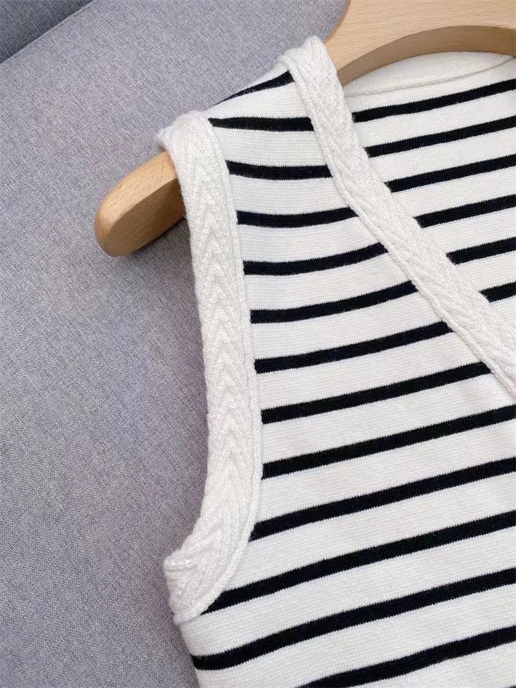 Women Striped Knitted Vest & Skirt Set | Sybella