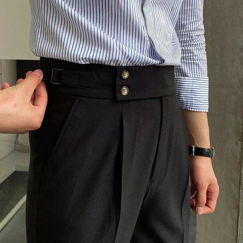 Men's Suit Pants Black Polyester | Italian Elegance-4