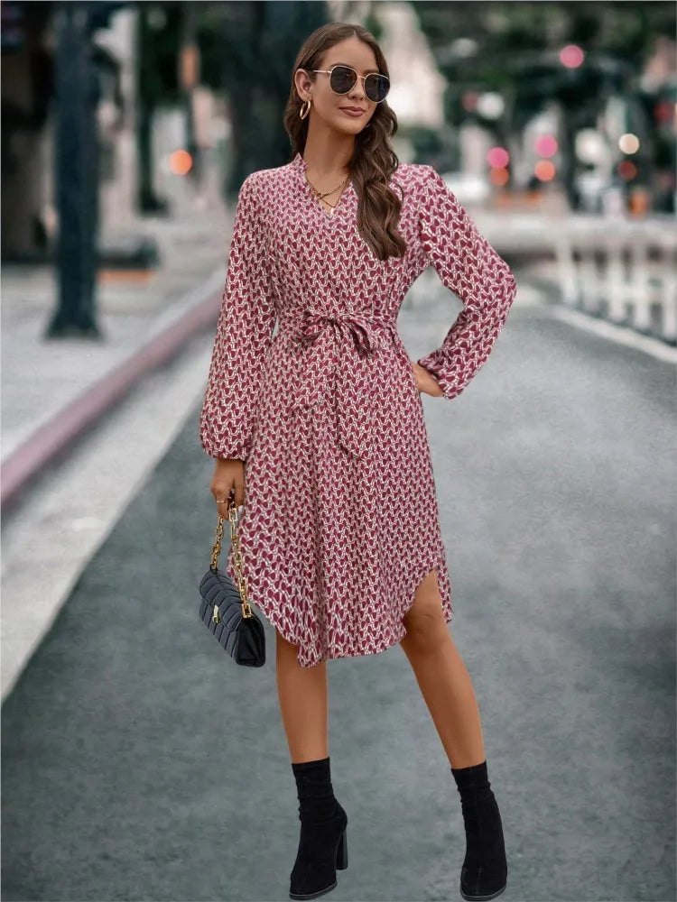 Women Casual Dress Blue Print Polyester | Elegant Autumn Style-2
