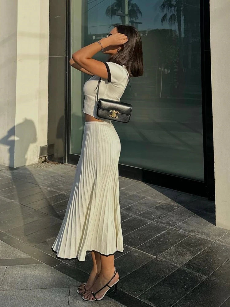 Women Contrast Trim Pleated Dress | Ellie