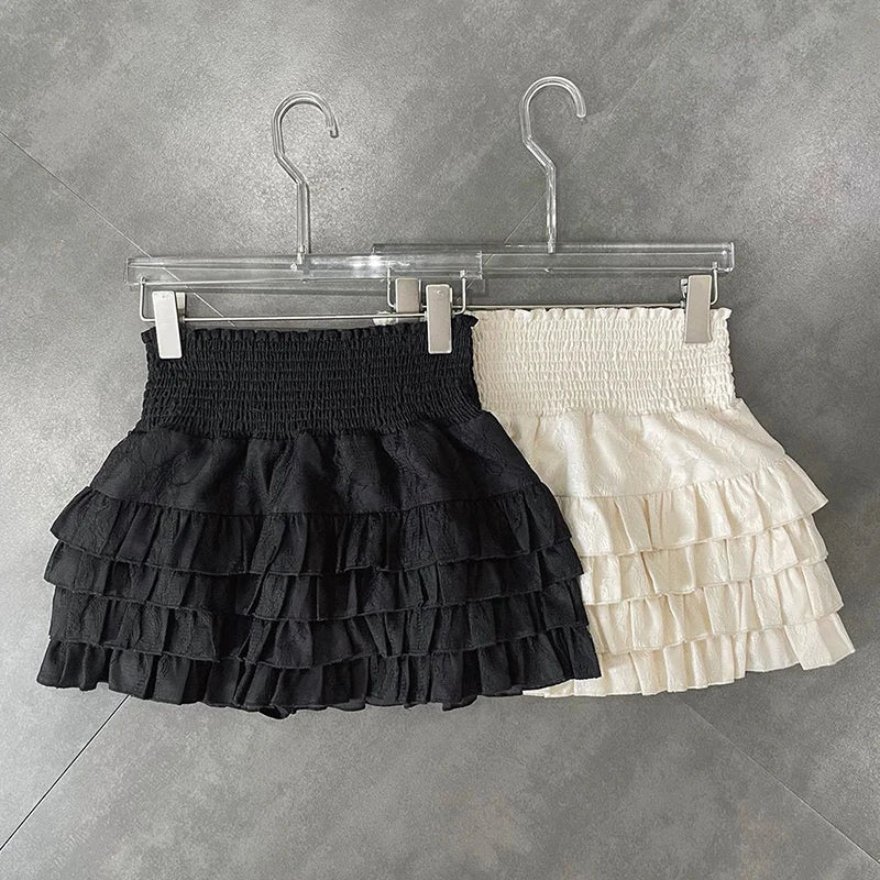 Women Smocked Ruffle Mini Skirt | Susetta