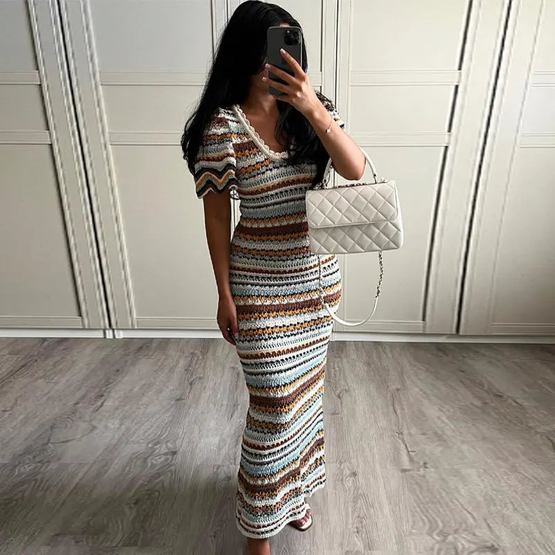 Women Striped Crochet Knitted Dress | Nia