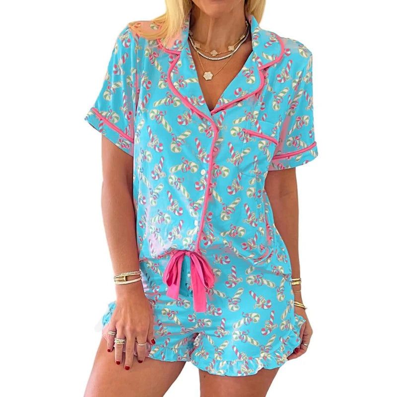 Women Candy Cane Print Pajama Set | Lahoma