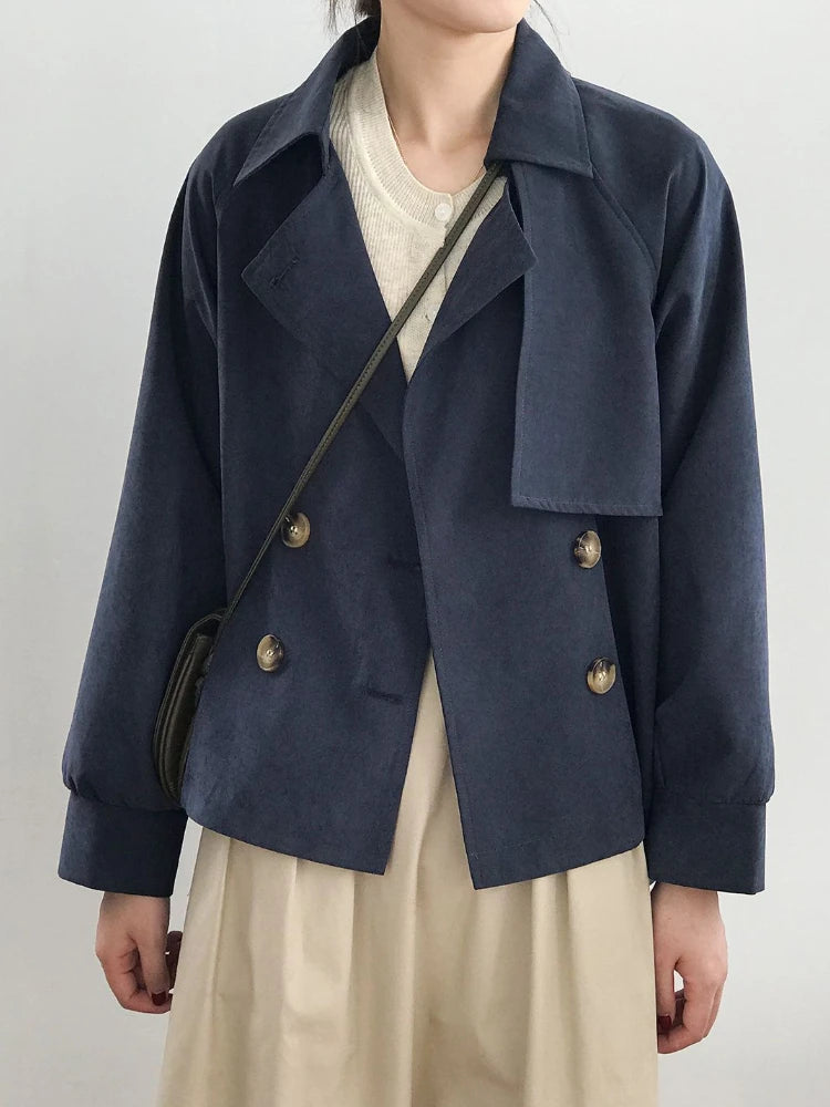 Women Cropped Double-Breasted Trench Coat | Czarina