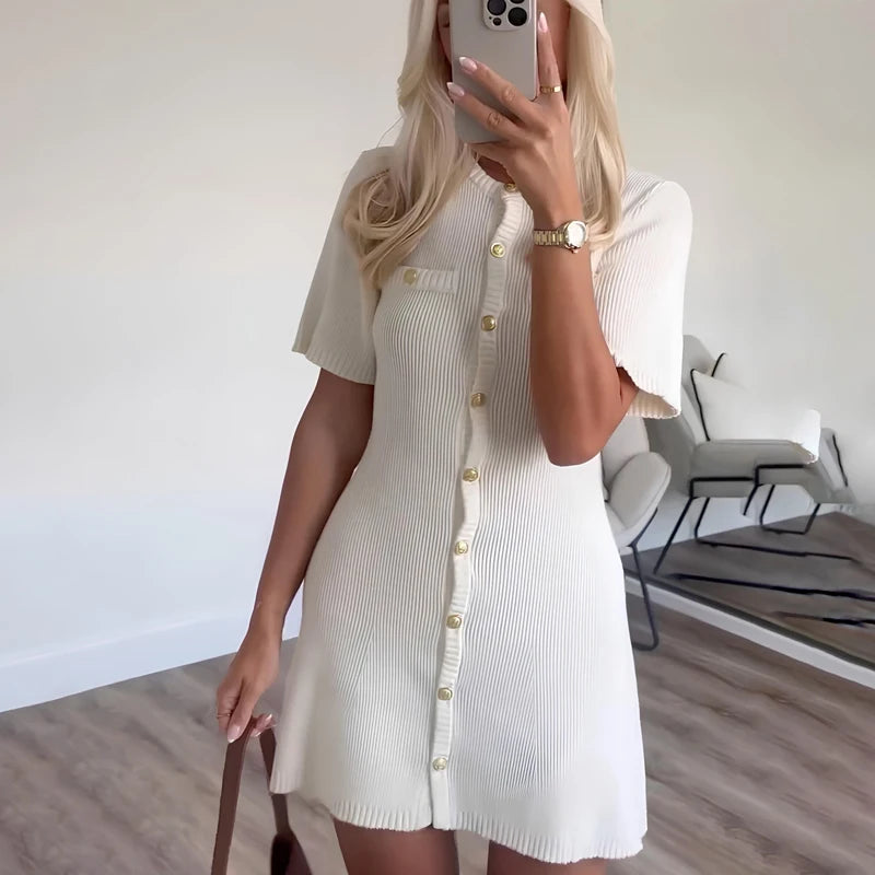 Women Ribbed Button-Up Knit Dress | Josephine