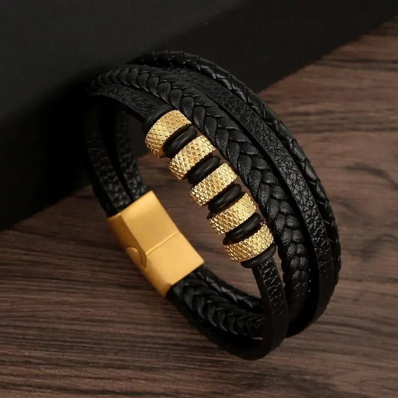 Variant image for Men's Leather Bracelet Black Alloy | Classic Style-60