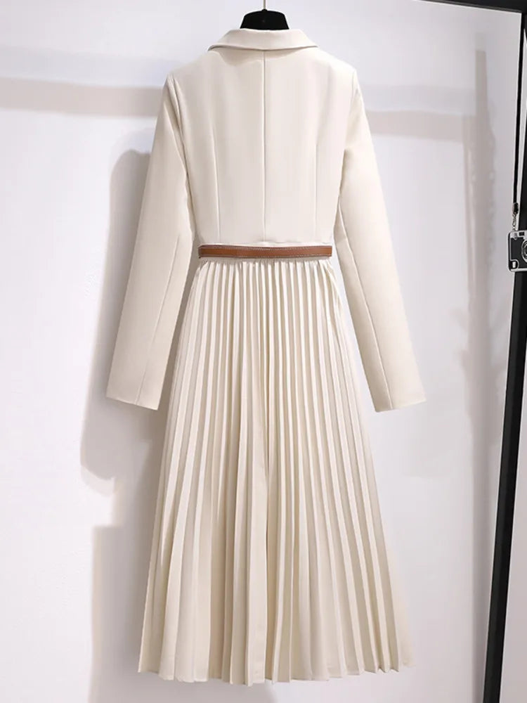 Women Pleated Belted Blazer Dress | Harmony