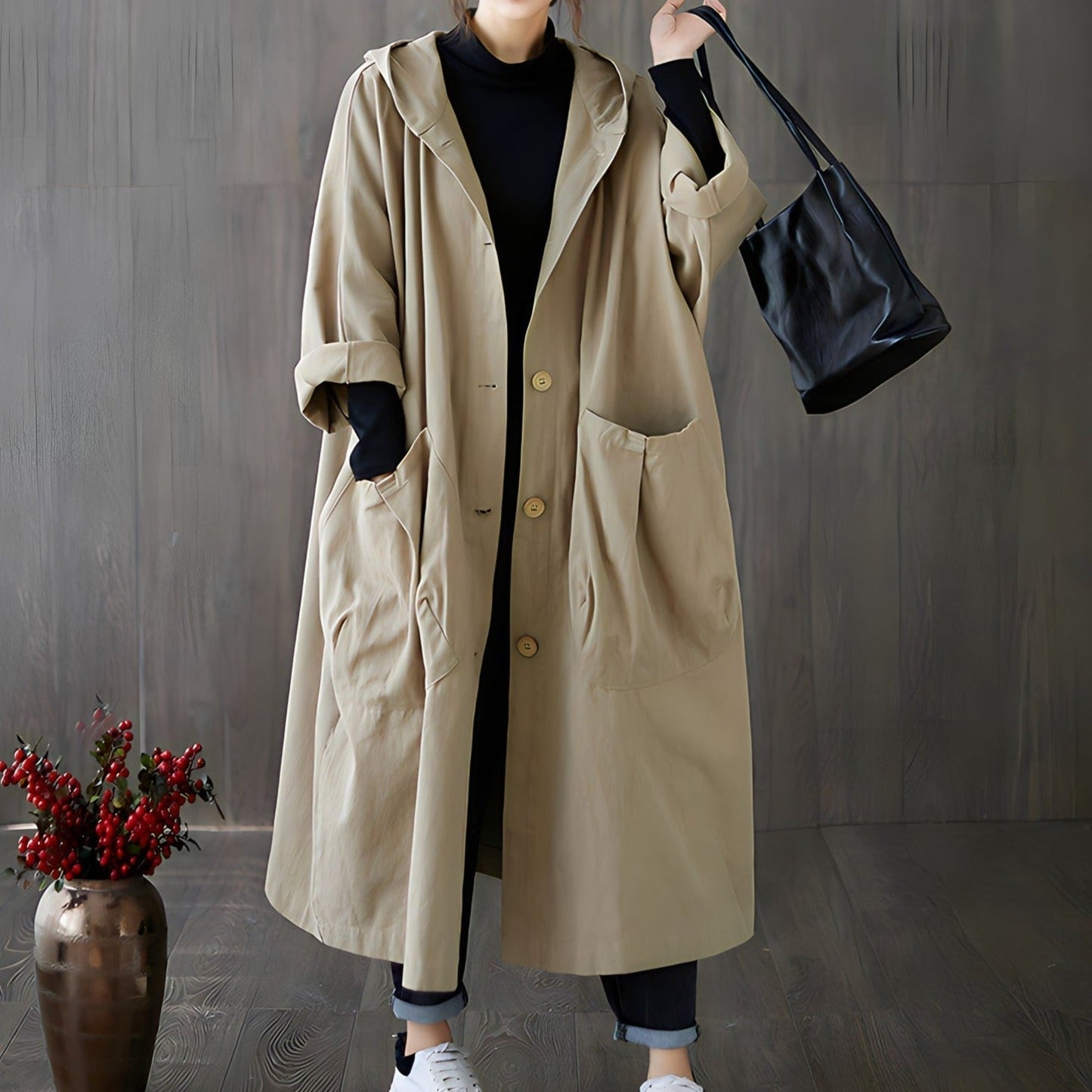 Women Oversized Hooded Trench Coat | Mirella