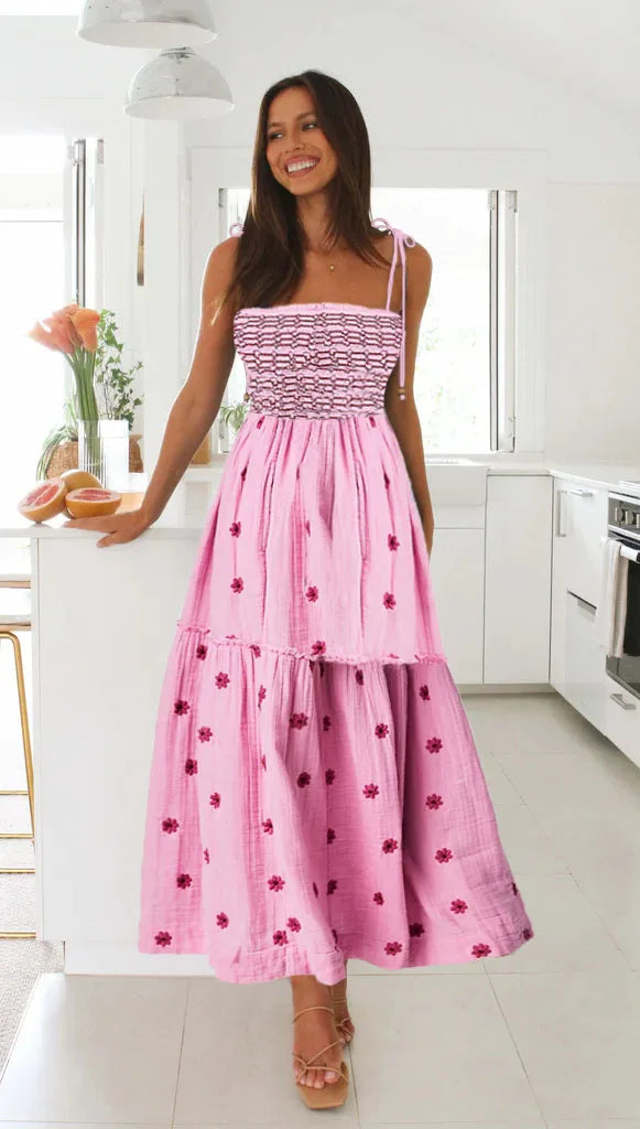 Women Rust Floral Smocked Maxi Dress | Babette