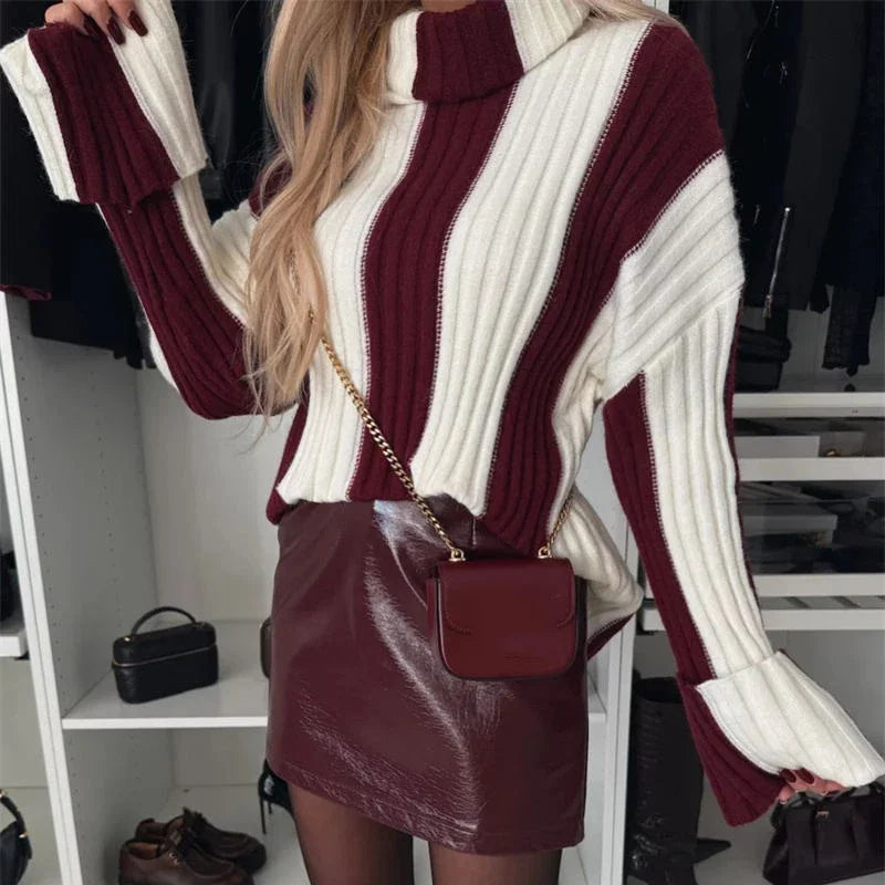 Women Striped Turtleneck Sweater | Nicole