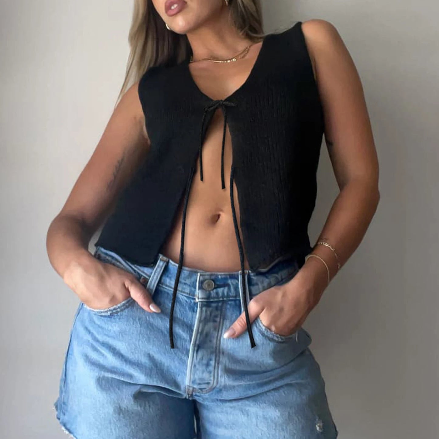 Women Open Tie Knit Vest Top | Clarinda