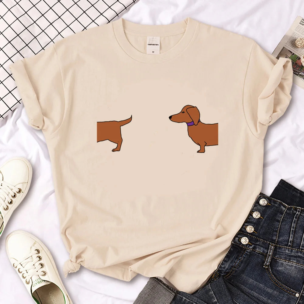 Variant image for Women T-Shirt White Cotton | Dachshund Graphic Tees-24