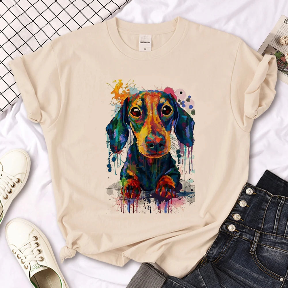 Variant image for Women T-Shirt White Cotton | Dachshund Graphic Tees-15