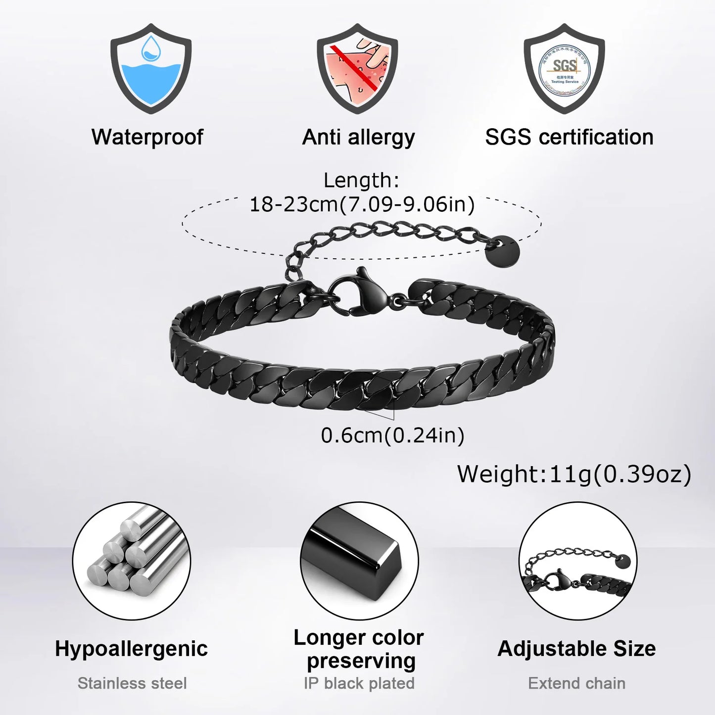 Men's Bracelet Adjustable Stainless Steel Cuban Chain | Classic Style-4
