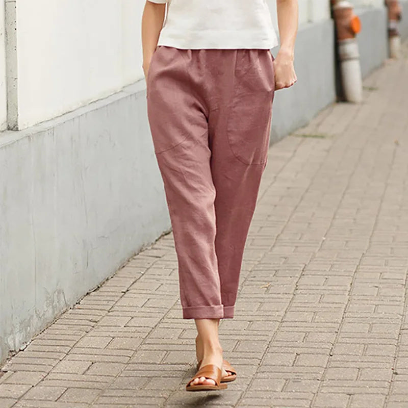 Variant image for Women Wide Leg Trousers Beige Cotton | Crissa-25