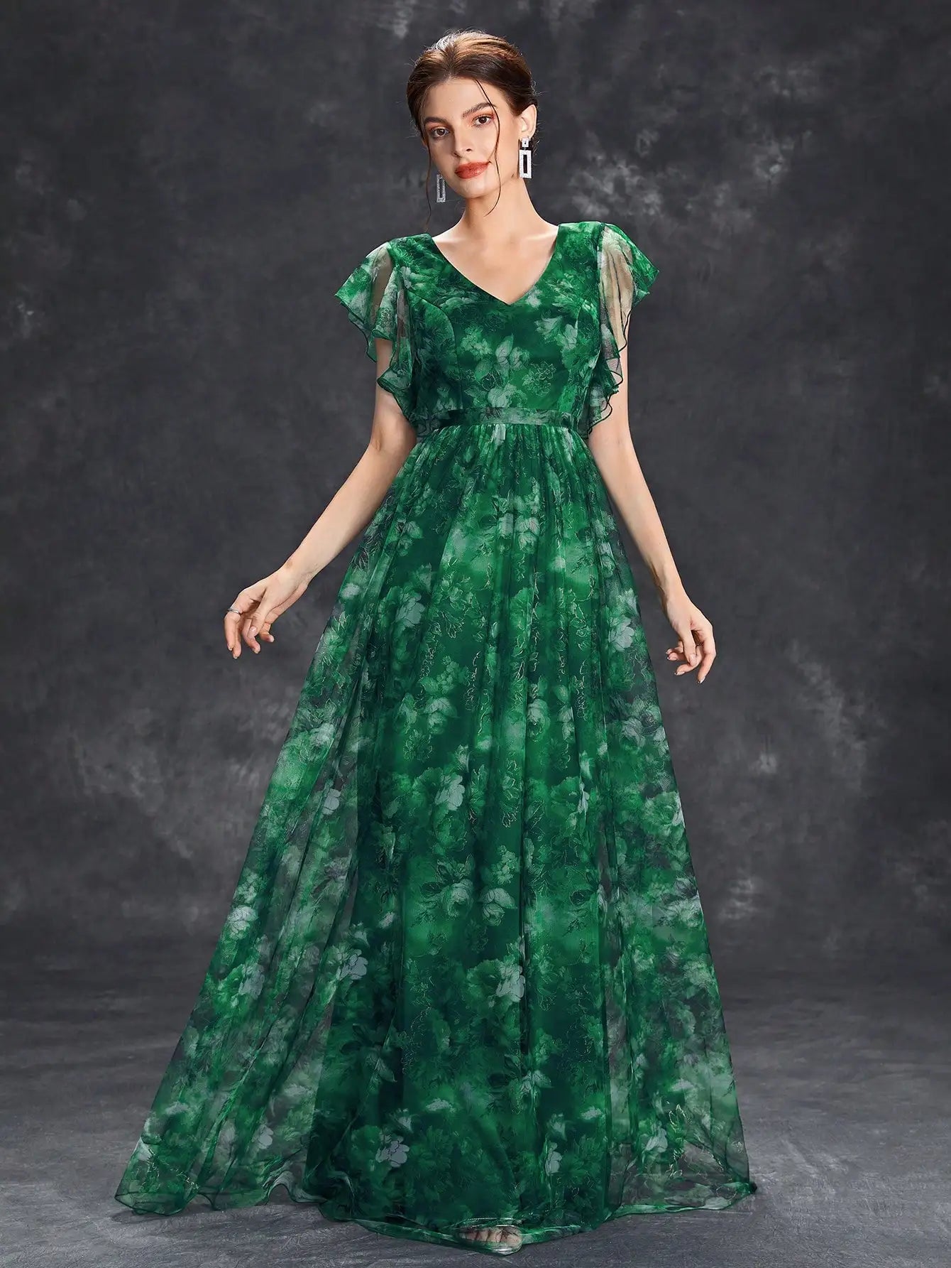 Floral Flutter Sleeve Maxi Dress | Kaye