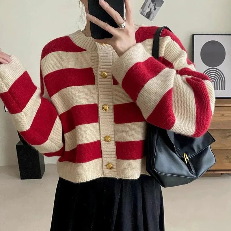 Women Striped Knit Cardigan | Angelica