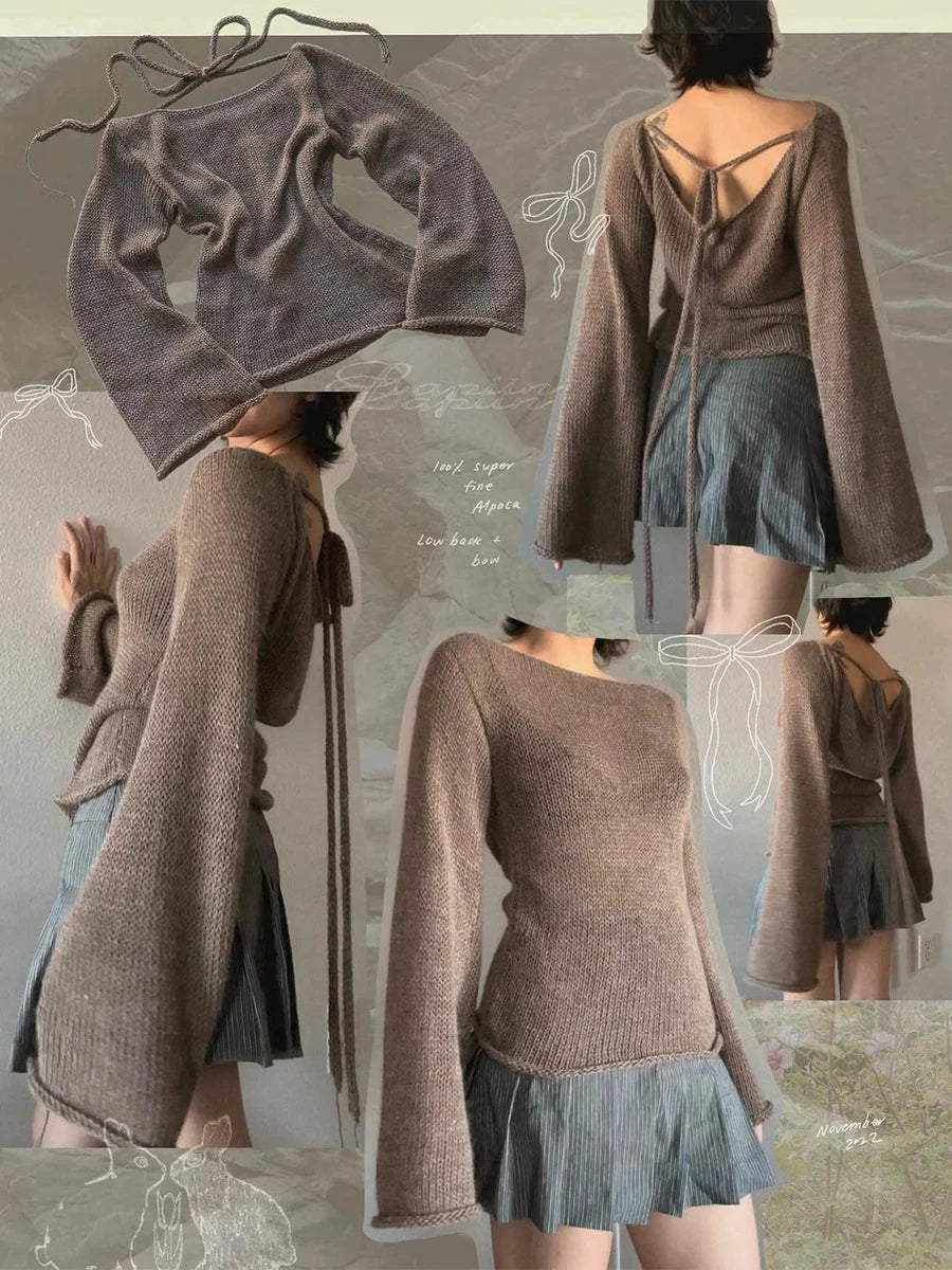 Women Backless Knit Sweater | Rose
