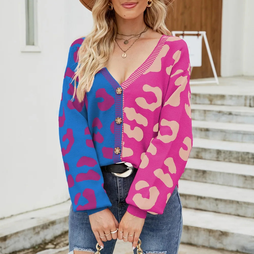 Women Color Block Leopard Cardigan | Susannah