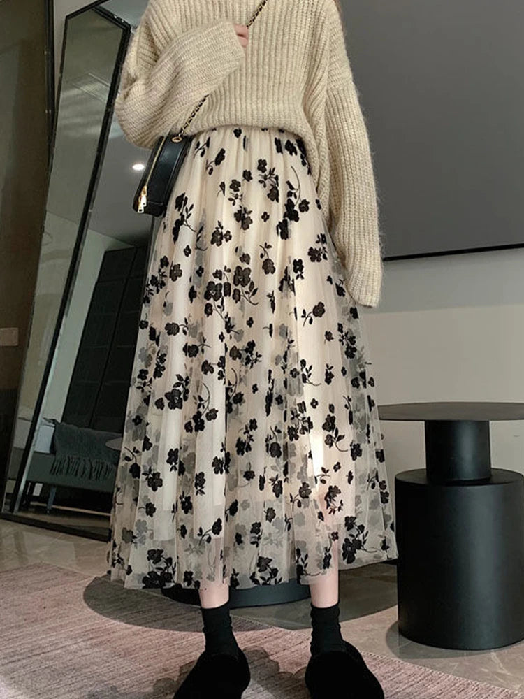 Women Polka Dot Tulle Maxi Skirt | Soledad