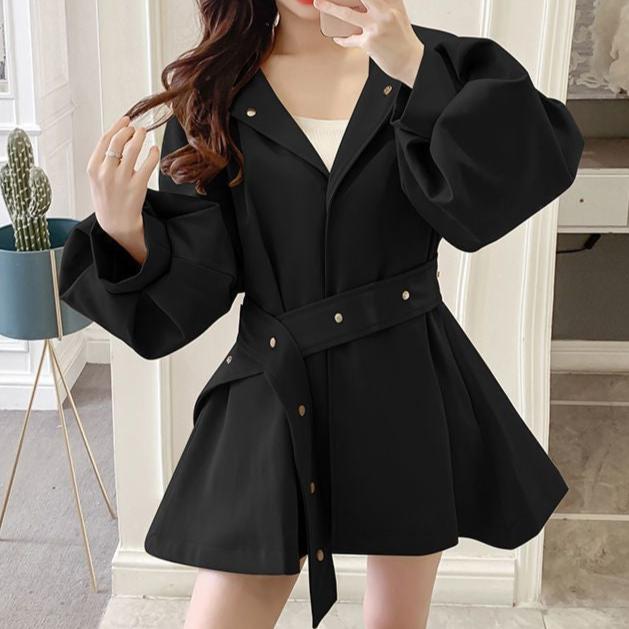 Women Belted Puff Sleeve Trench Coat | Grace