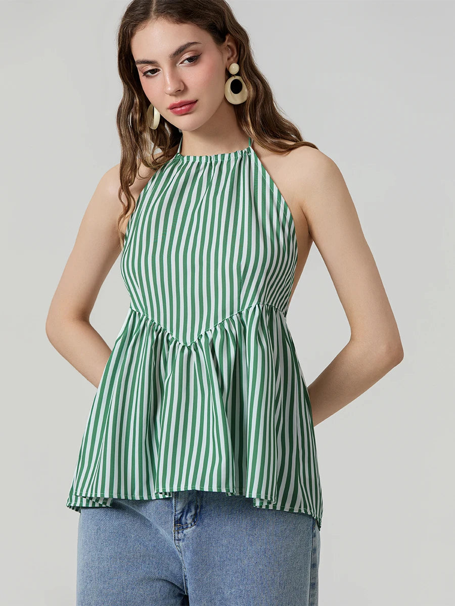 Women Striped Halter Peplum Top | Esmeralda