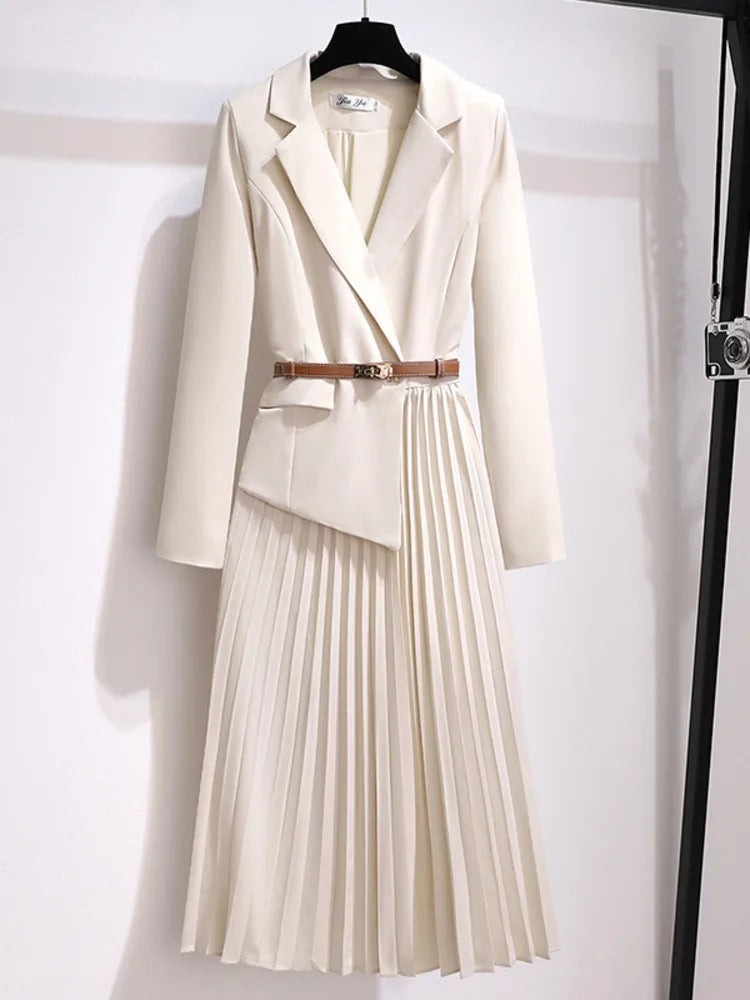 Women Pleated Belted Blazer Dress | Harmony