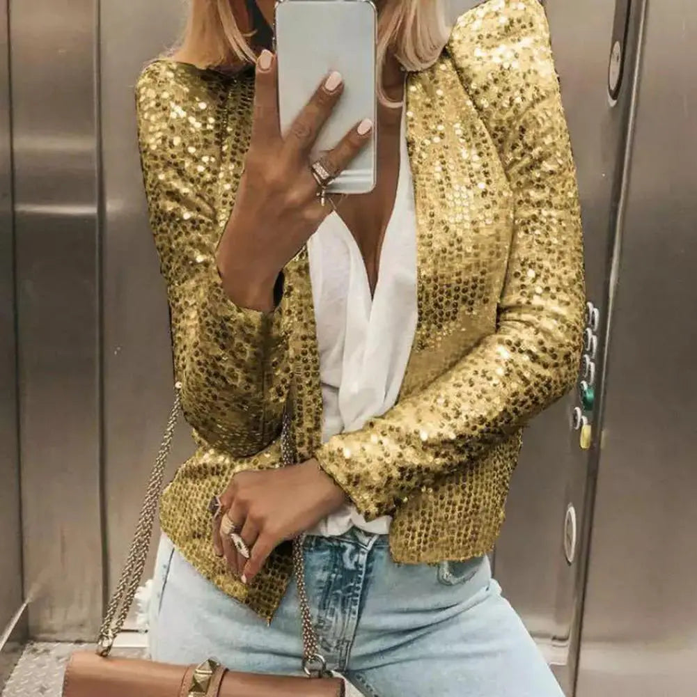 Women Sequin Open Front Jacket | Aveline