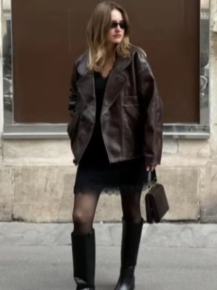 Women Faux Leather Jacket Burgundy | Autumn Chic-2