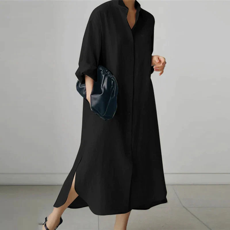 Women Button-Up Shirt Dress with Side Slit | Evelyn