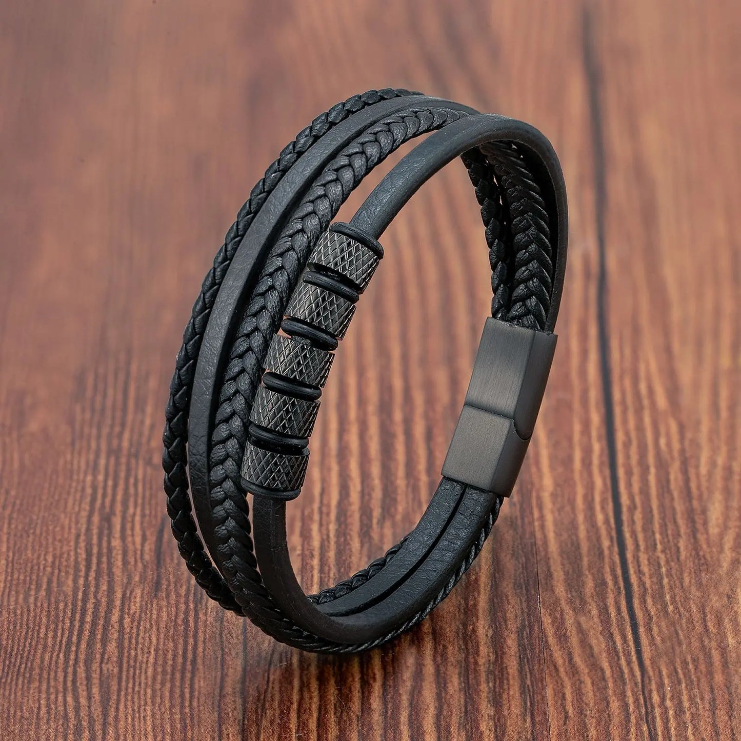 Variant image for Men's Leather Bracelet Black Multilayer | Urban Style-32