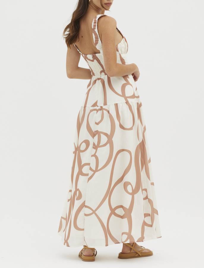 Women Maxi Dress White Beige Cotton | Azenith-5