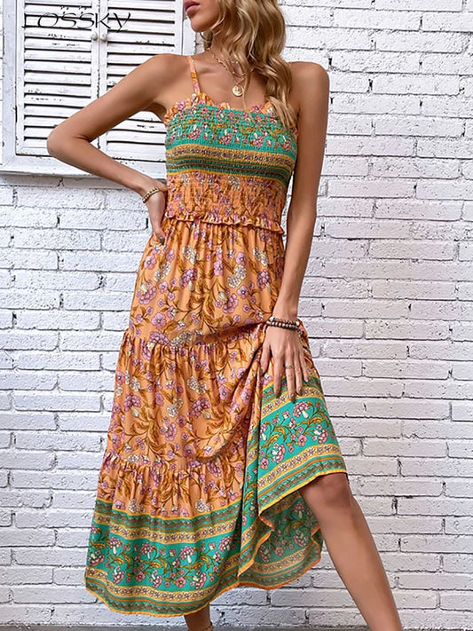 Women Boho Floral Maxi Dress | Delilah