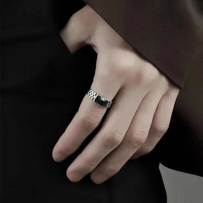 Men Rectangular Stone Textured Ring | Darion