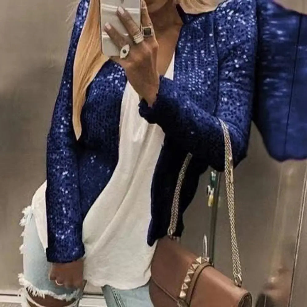 Women Sequin Open Front Jacket | Aveline