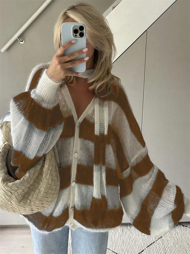 Women Oversized Striped Knit Cardigan | Orena
