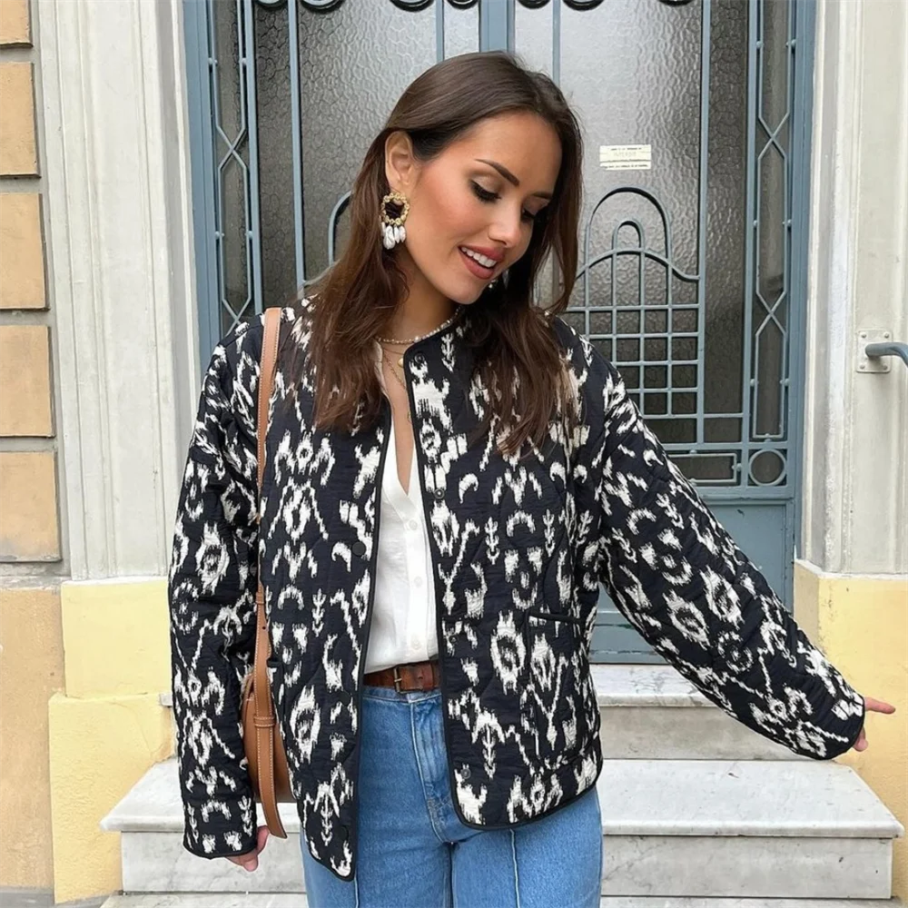 Women Quilted Jacket Printed Short Coat | Elegance-4