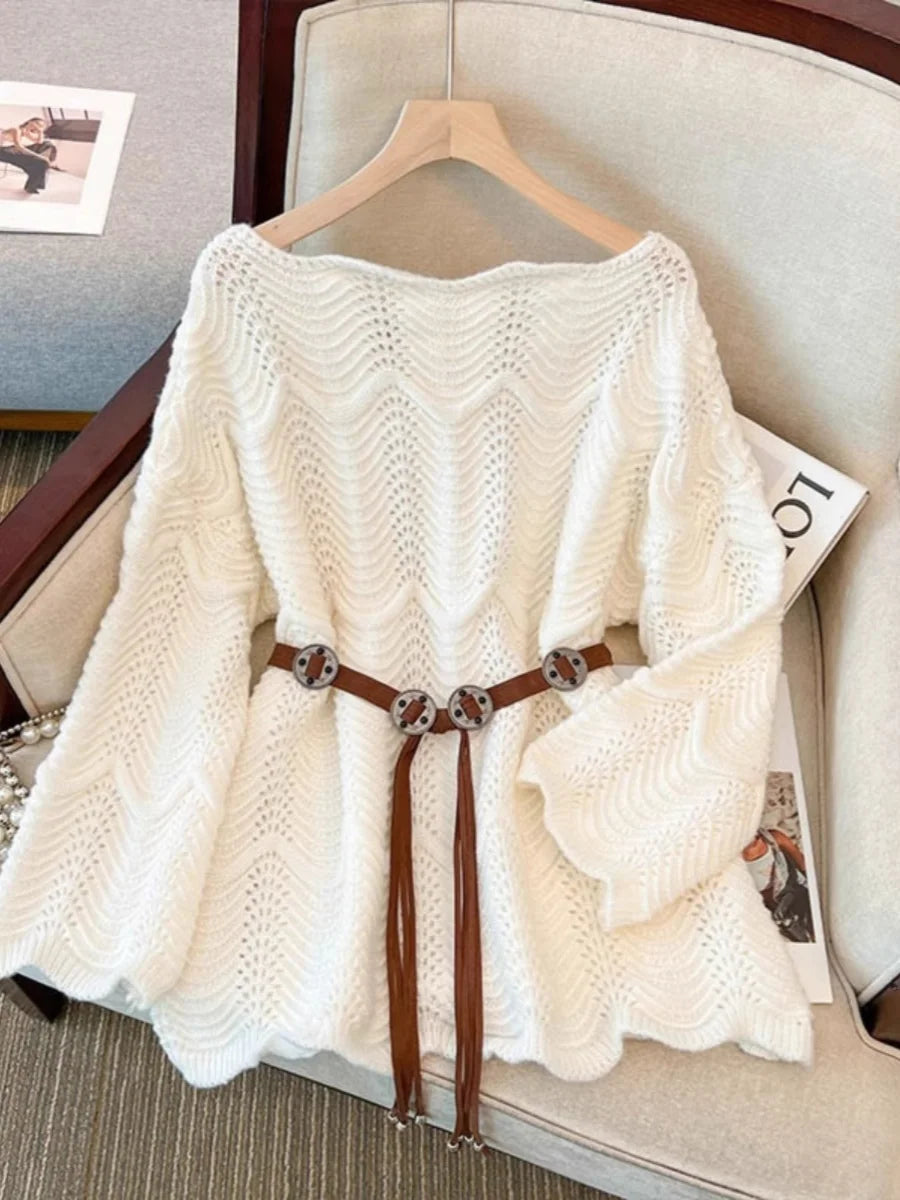 Women Wave Knit Poncho Sweater | Yna