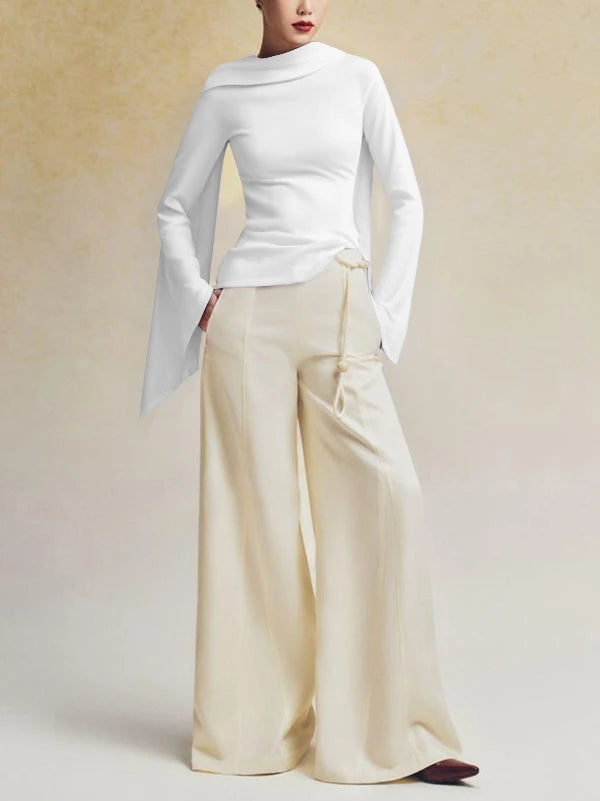 Women Sculpted Asymmetrical Sleeve Top | Rozella