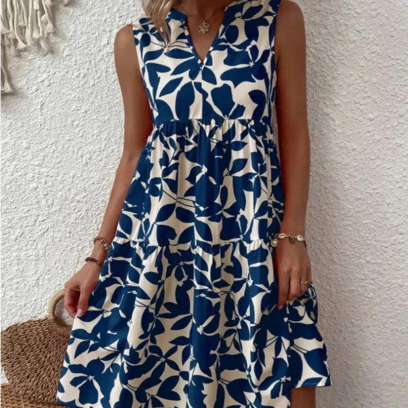 Women Summer Green Leaf Print Dress | Fabiana