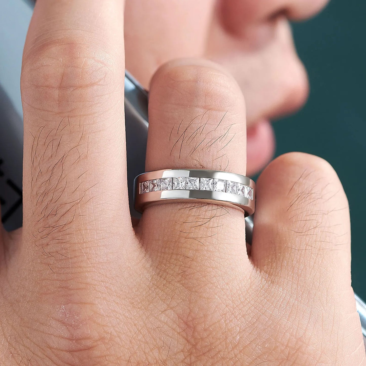 Men's Wedding Band Silver Moissanite | Elegant Design-3
