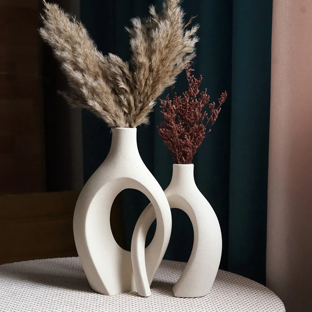 Decorative Double Vase White Ceramic | Modern Elegance 2