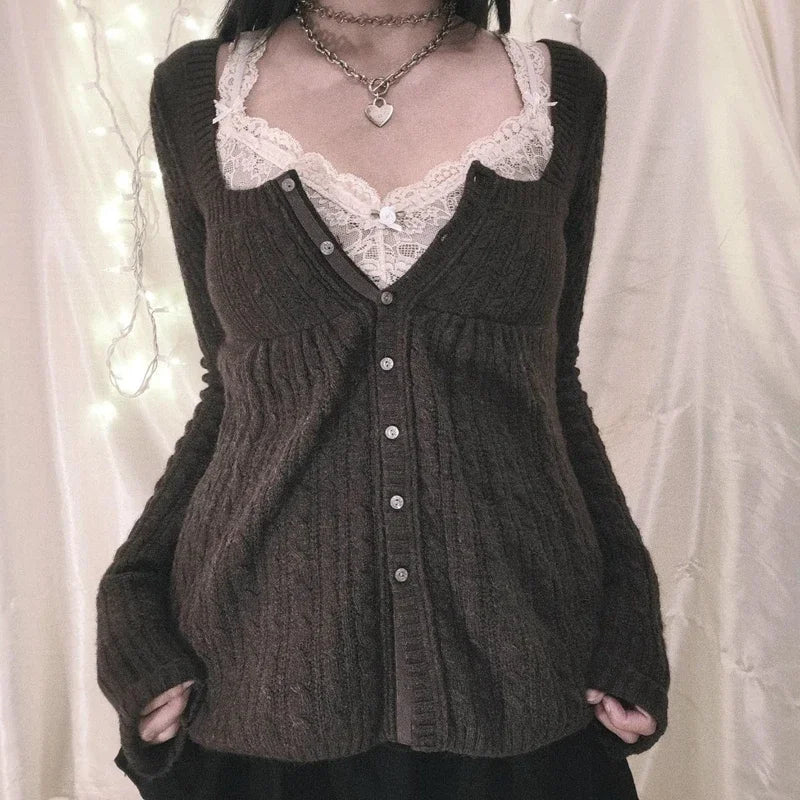Women Vintage Lace Knit Top | Shaira