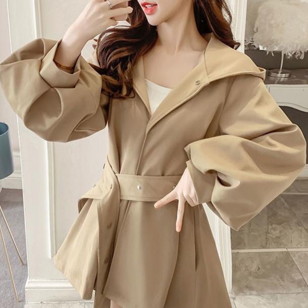 Women Belted Puff Sleeve Trench Coat | Grace