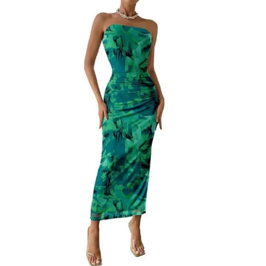 Women Strapless Floral Bodycon Maxi Dress | Celine
