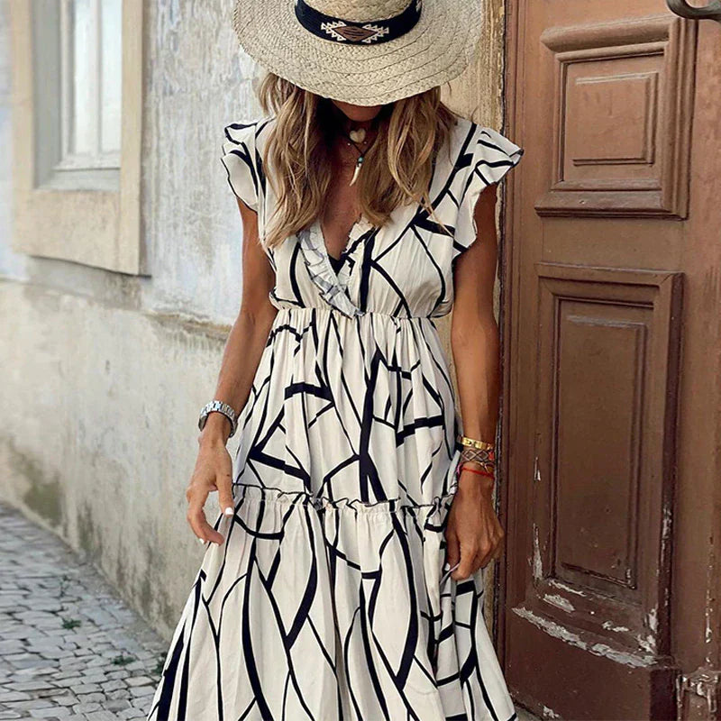 Women Floral Print Halter Maxi Dress with Smocked Waist | Lesley